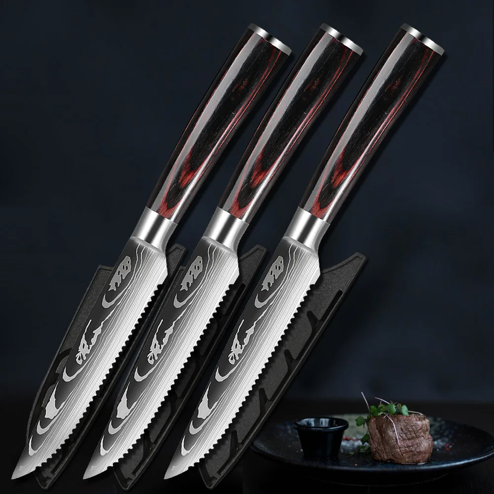 Steak Knife Set with Damascus Stainless Steel Steak Cutting Meat Cleaver Knife Perfect For Western Restaurant Knife Dining