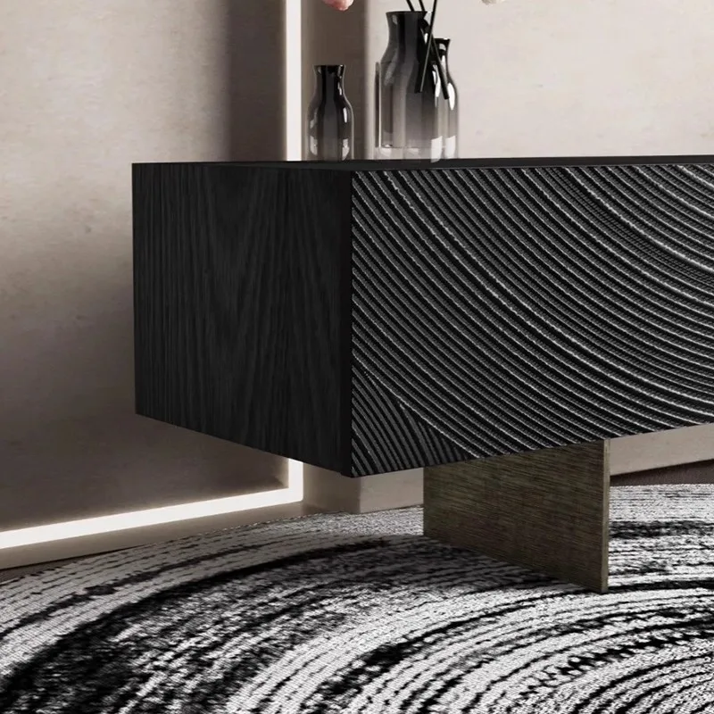 LTT retro style light luxury minimalist modern solid wood carving flower TV cabinet storage side cabinet