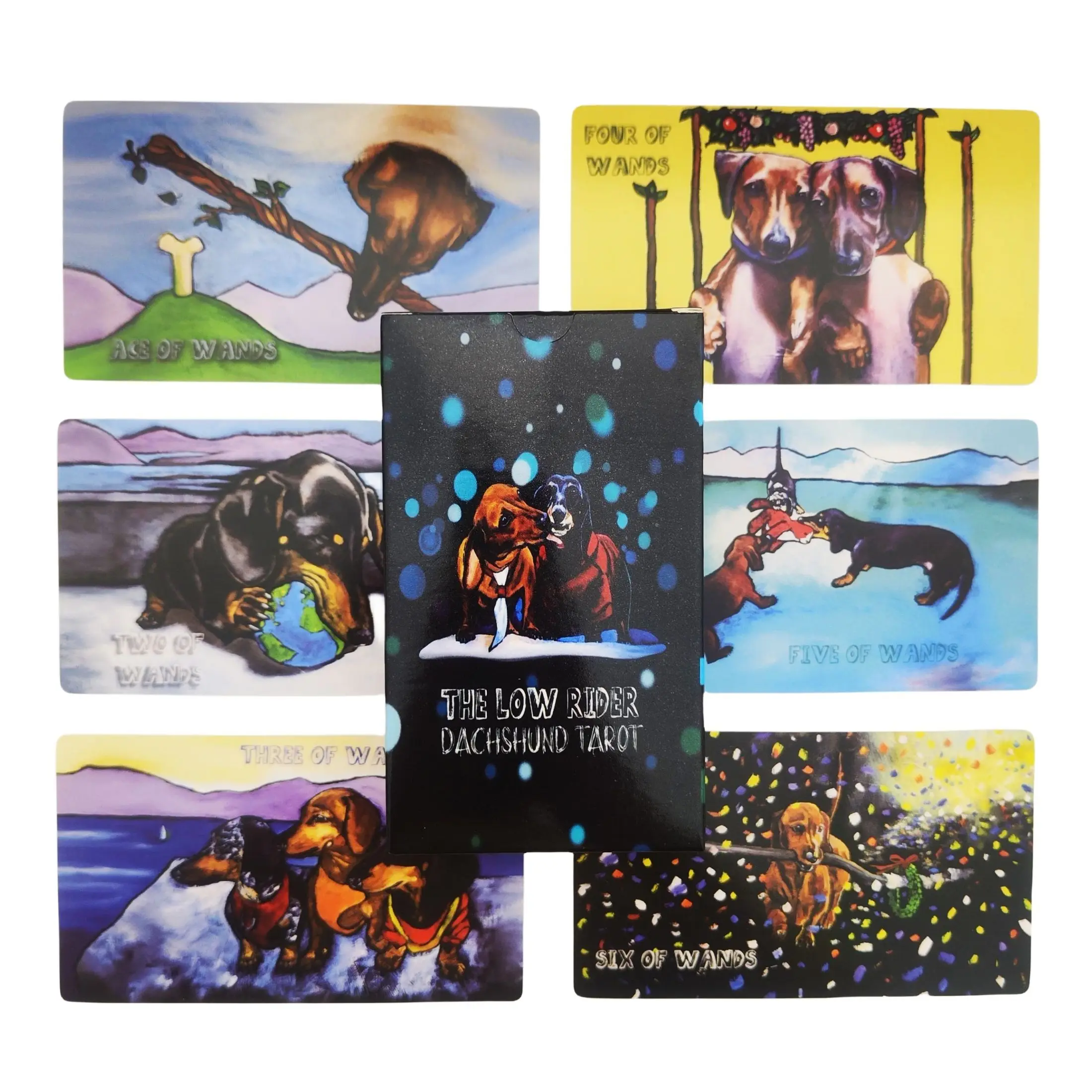 Tarot Dachshund Low Rider de 12 * 7 cm: um baralho completo de tarô com tema Dachshund de 78 cartas com guia para iniciantes