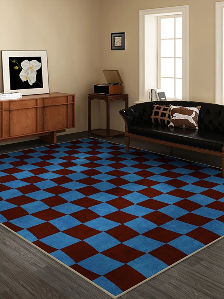 Modern Medieval Style Chessboard Living Room Carpet Retro Bedroom Bedside Rug Home Decoration Sofa Coffee Table Easy Care Mat IG