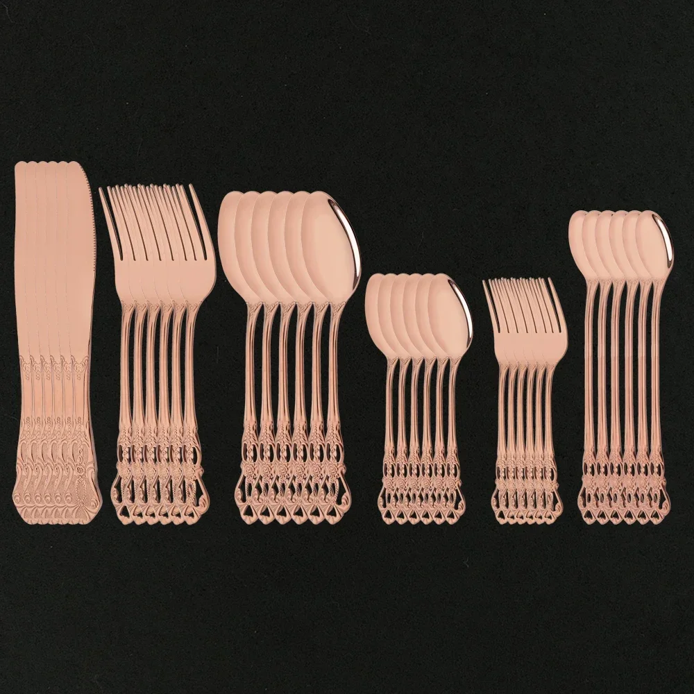 

Rose Gold Stainless Steel 36Pcs Royal Cutlery Set Dinnerware Western Food Tableware Knife Dessert Fork Spoon Ice Spoon Flatware