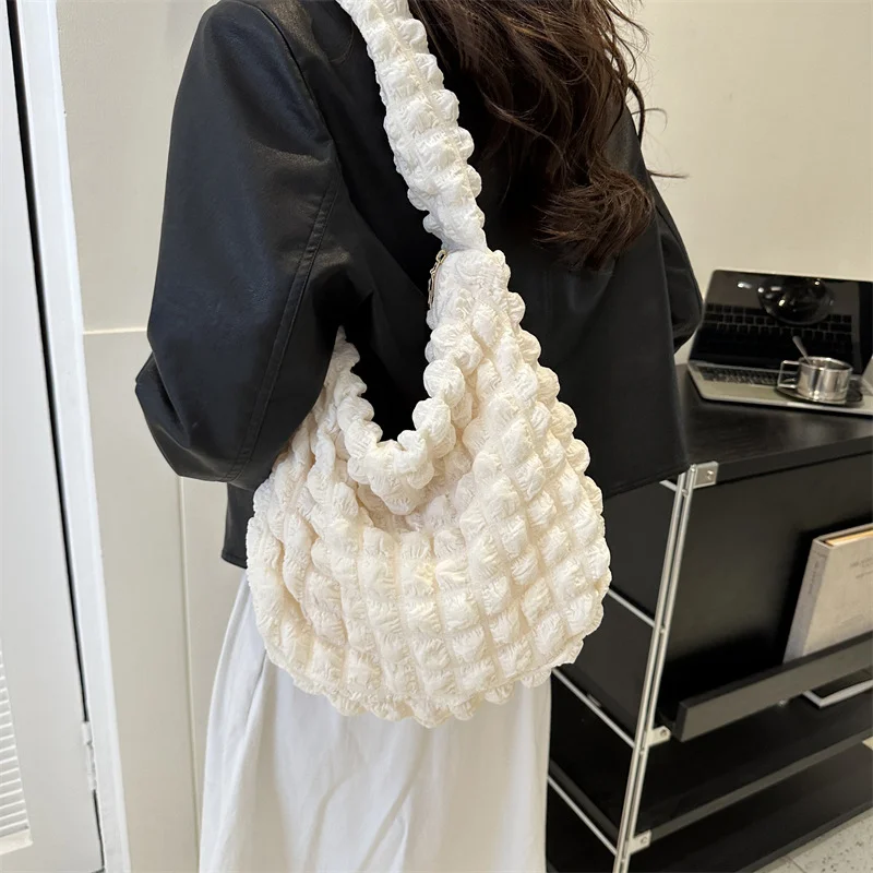 Cloud Ruched Crossbody Bags, Aesthetic Nylon Shoulder Bag,Fashion Bubble Ruched Hobo Bag