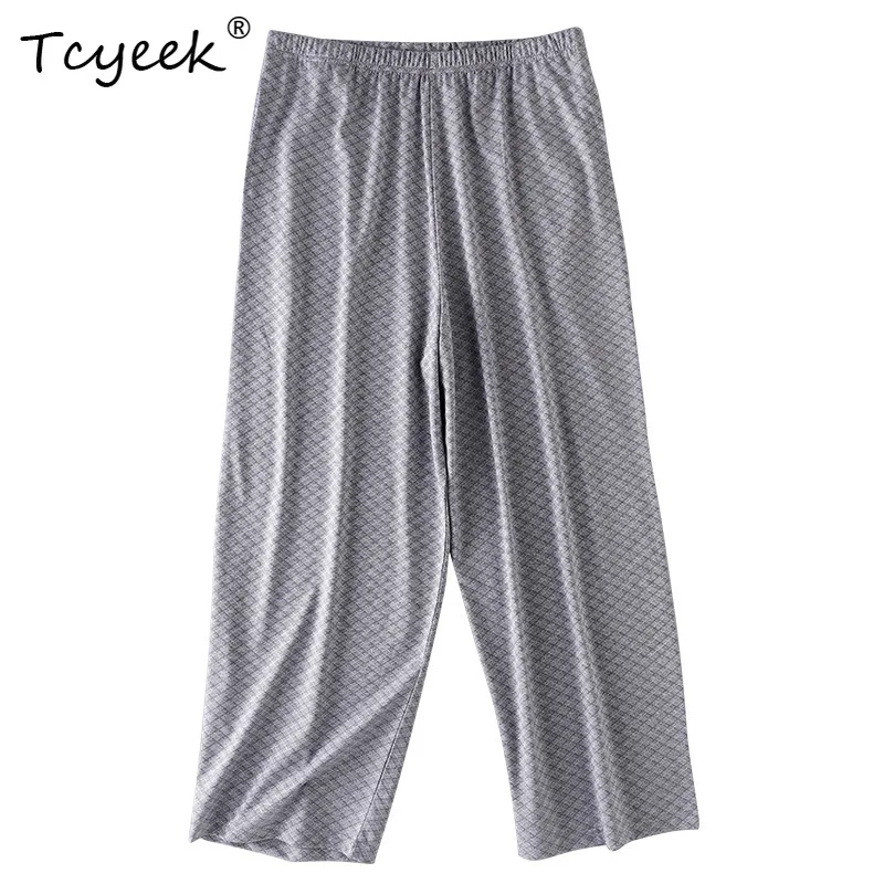 

Tcyeek, Natural Silk Knitted Wide Leg Pants, Men High Waist Stripe, Beach Vacation Casual Trousers, Autumn Winter B48618QM