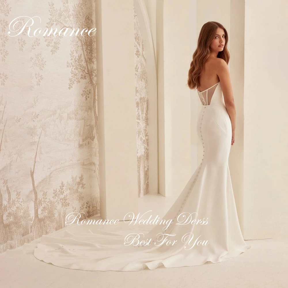 Simple V-Neck Mermaid Wedding Dress Women Sleeveless Open Back Buttons Floor-Length Court Train Vestidos De Novia Customized image 2