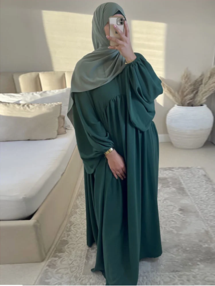 Plain Abaya Muslim Long Dress Women Ramadan Eid Crepe Balloon Sleeve Islamic Jilbab African Dresses Dubai Turkish Modesty Kaftan