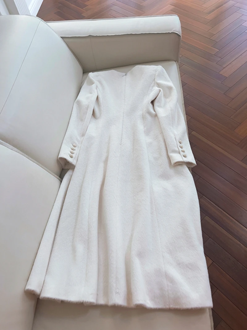 Manteau Long rétro pour femmes, coupe cintrée, rond, fourrure de lapin, taille haute, jupe trapèze pour mariage, Par Date