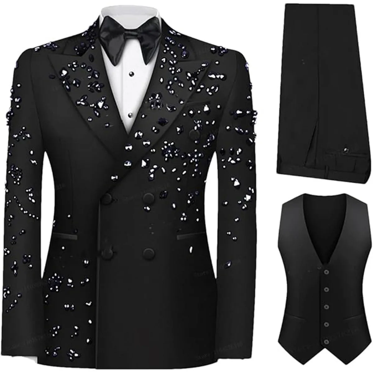 Crystals Formal Men Suits 2 Pieces Sets Male Prom Blazers Formal Diamond Peaked Lapel Groom Wedding Tuxedos Slim Fit Costume