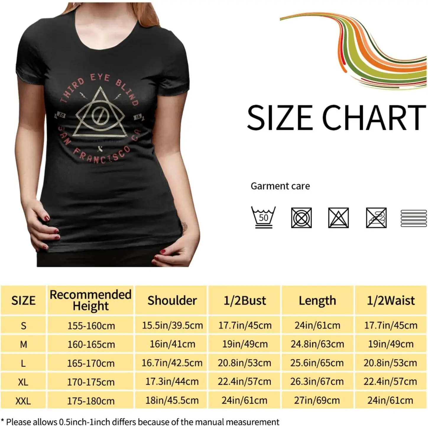 Women's T Shirt Third Eye Rock Blind Band Cotton Short-Sleeve Shirts Crewneck Tees Top Black