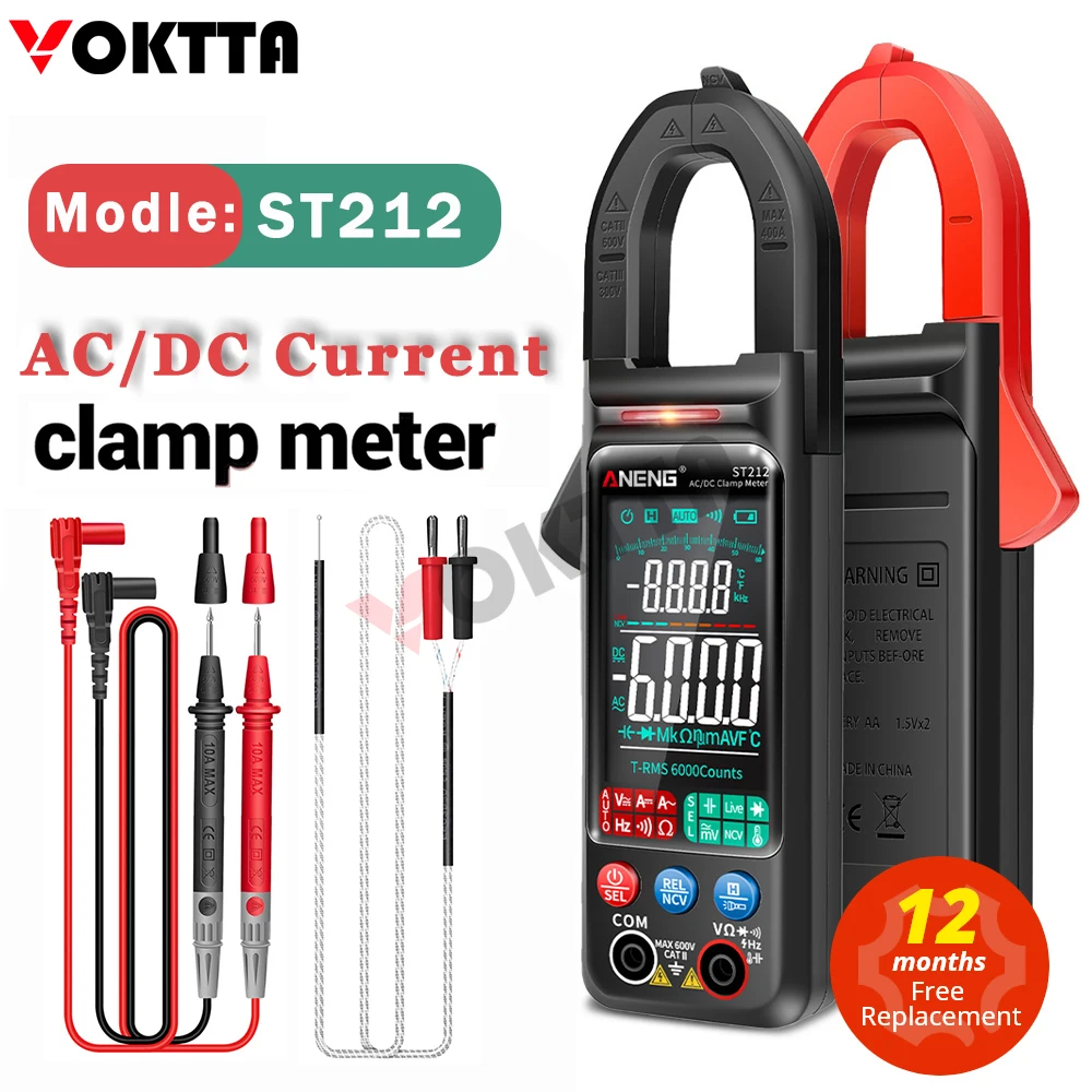 ANENG ST212 DC/AC Current Digital Clamp Meter 6000 Counts 400A Amp Multimeter Large Color Screen Voltage Tester Car Hz NCV Ohm