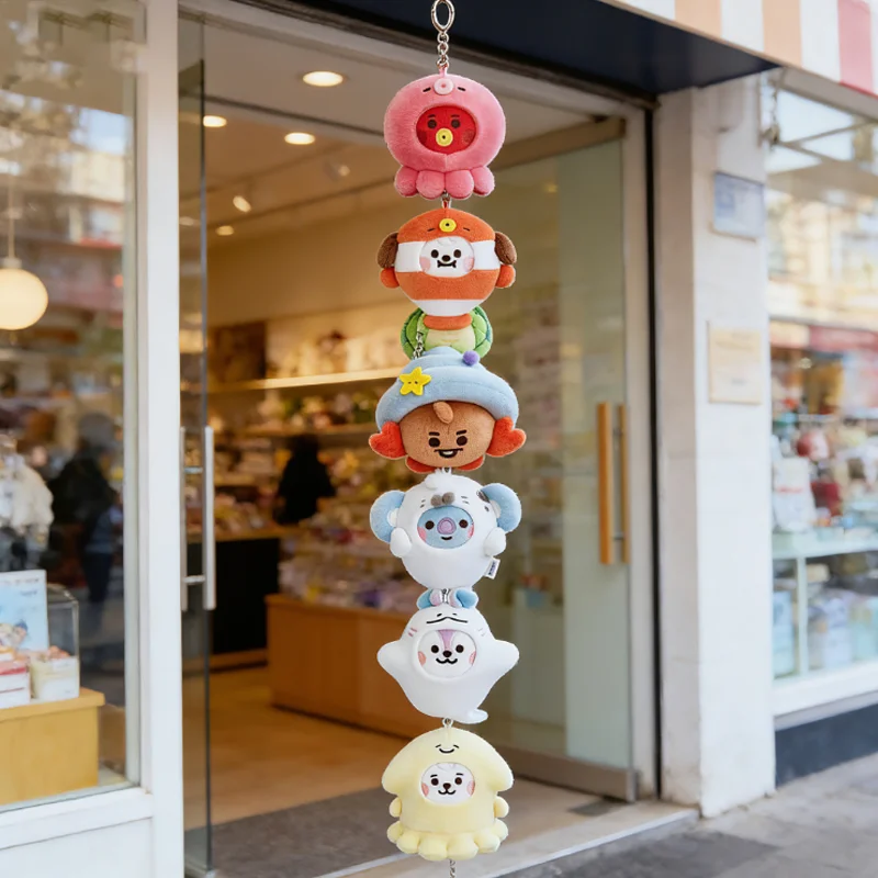 Chaveiro BT21 Série Ocean Friends: Boneco Pingente Fofo para Decoração de Viagem e Embalagens - LINE Friends