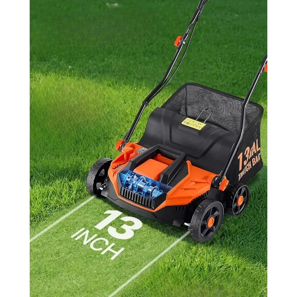 

13-Inch 2-in-1 Electric Dethatcher and Scarifier, Corded Lawn w/13-Gallon Thatch Collection Bag, 5-Position Depth Adjustment