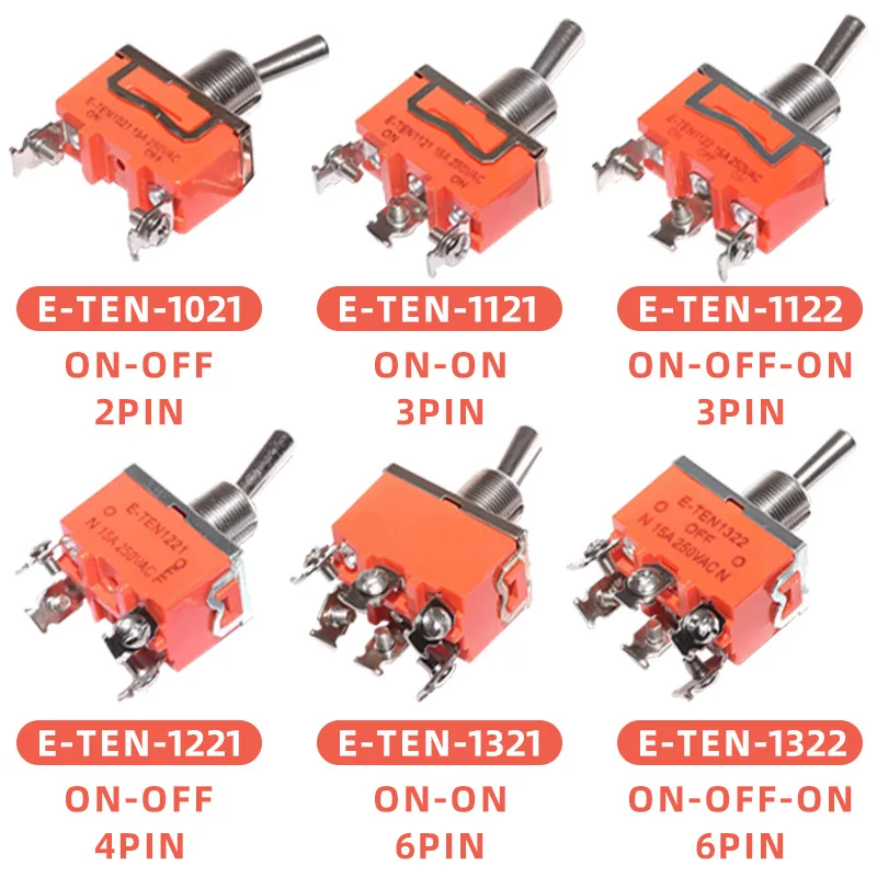 

5pcs E-TEN Miniature Toggle Swith SPST DPDT 2 3 Position Latching Rocker Switch 15A 250V Waterproof Cap Toggle Power Swith