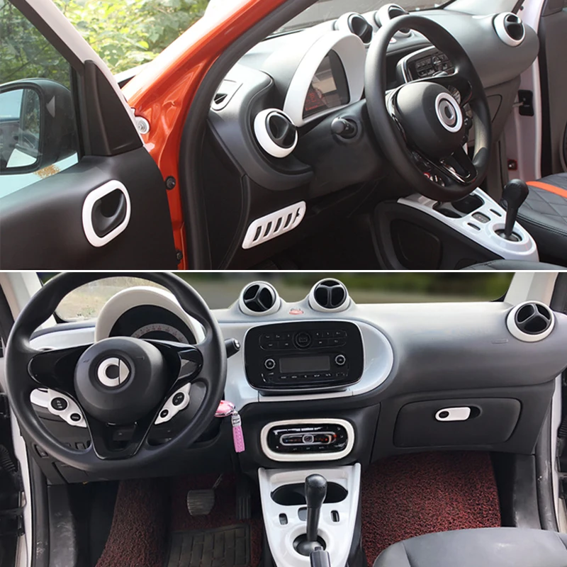 Full Set White Interior Decoration Cover Car Stickers For Smart 453 451 2015-2020 Accessories