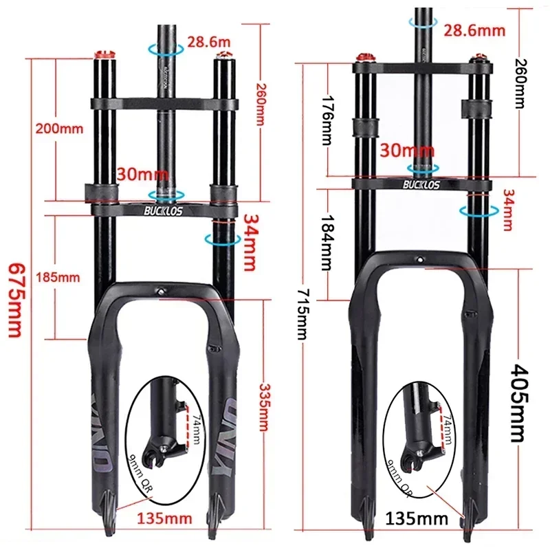 BUCKLOS Fat Fork 180mm Double Shoulder MTB Fork 20*4.0\