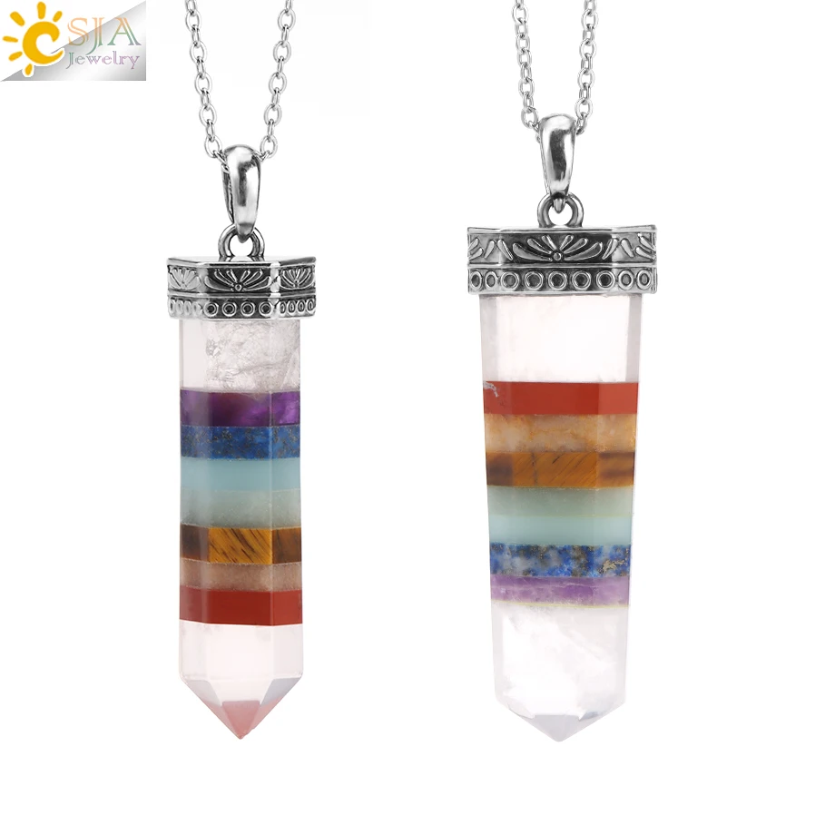 

CSJA 7 Чакра ожерелье «меч» мужчин Исцеление натуральный камень белый кристалл шестиугольная подвеска, амулет ювелирные изделия 2024 подарок на Новый год H322