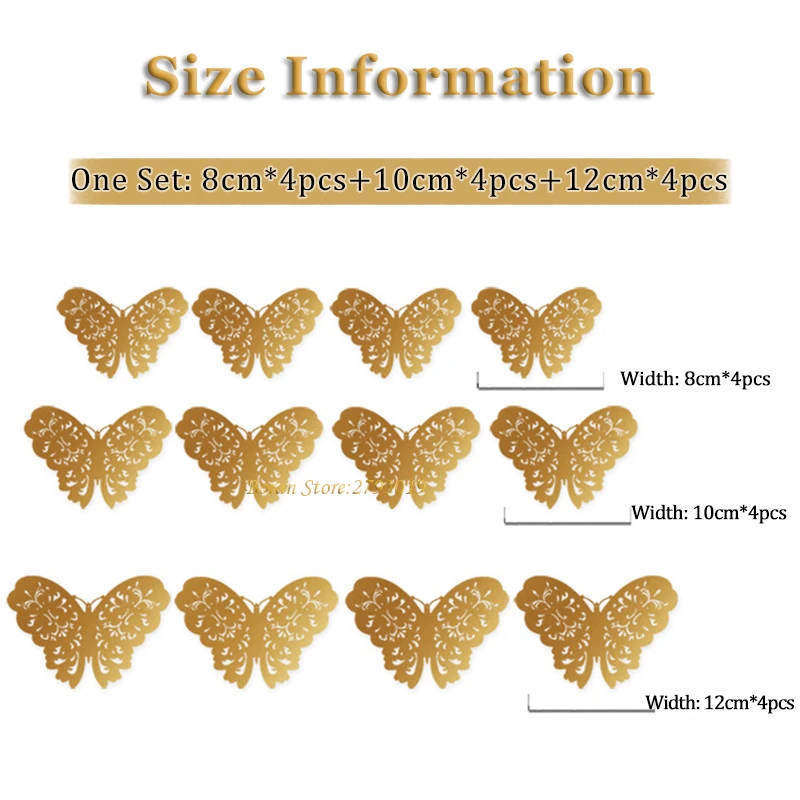 12Pcs/lot 3D Hollow Golden Silver Butterfly Wall Stickers Art Home Decorations Wall Decals for Party Wedding Display Butterflies