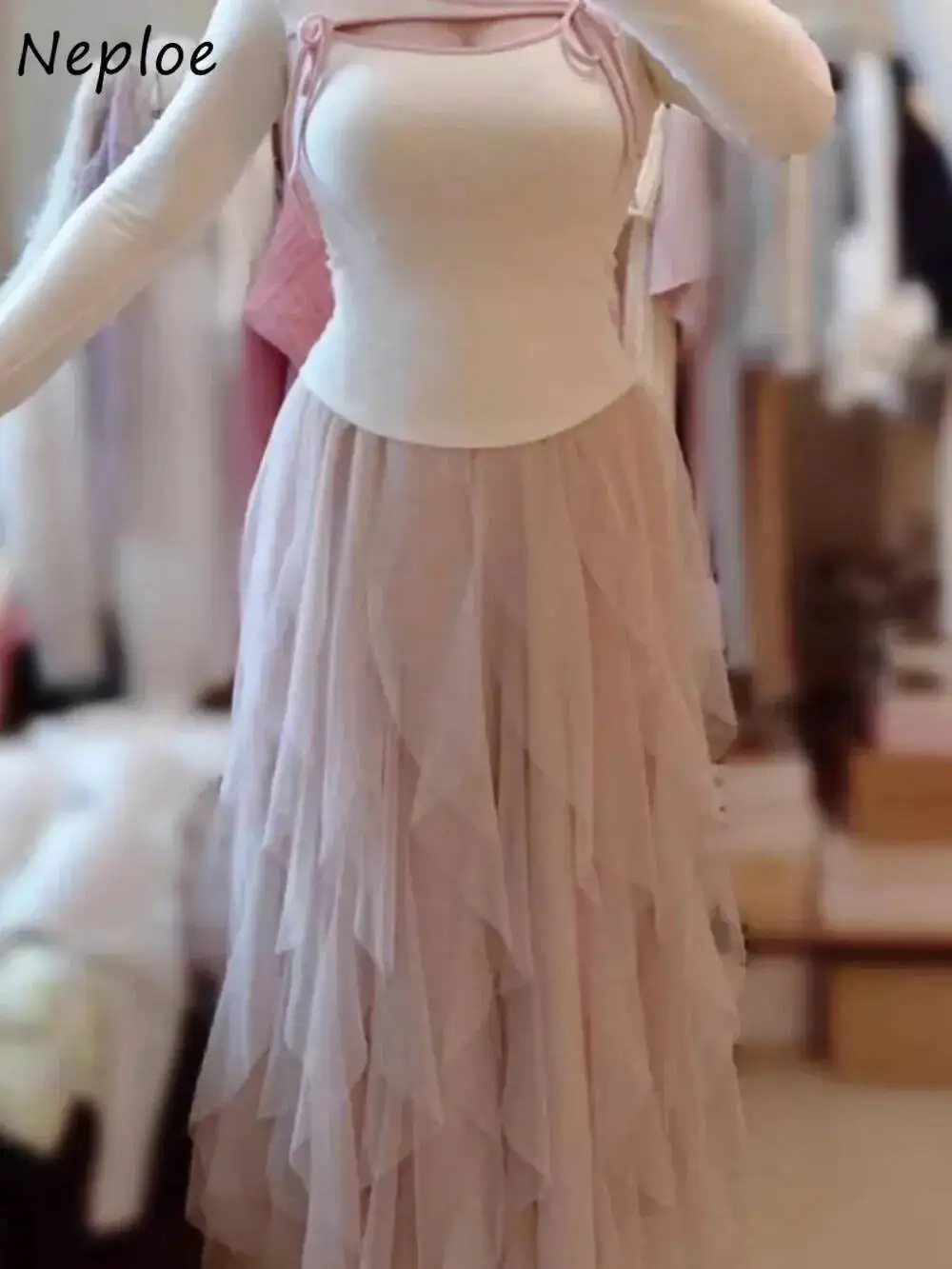 

Casual Solid Irregular All-Match Faldas Fresh Mesh Patchwork Fairy Mujer Falda Japan Mid-Length Commuter Women Skirt