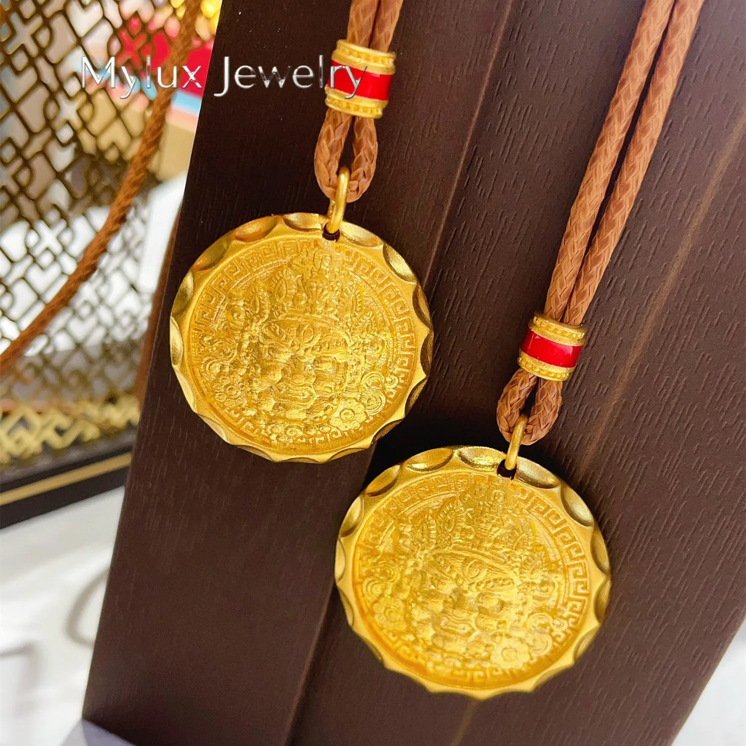 

Mylux Jewelry Luxury gold yellow God of Wealth pendant 999 real gold Wealth pull round card pendant ancient method necklace pend
