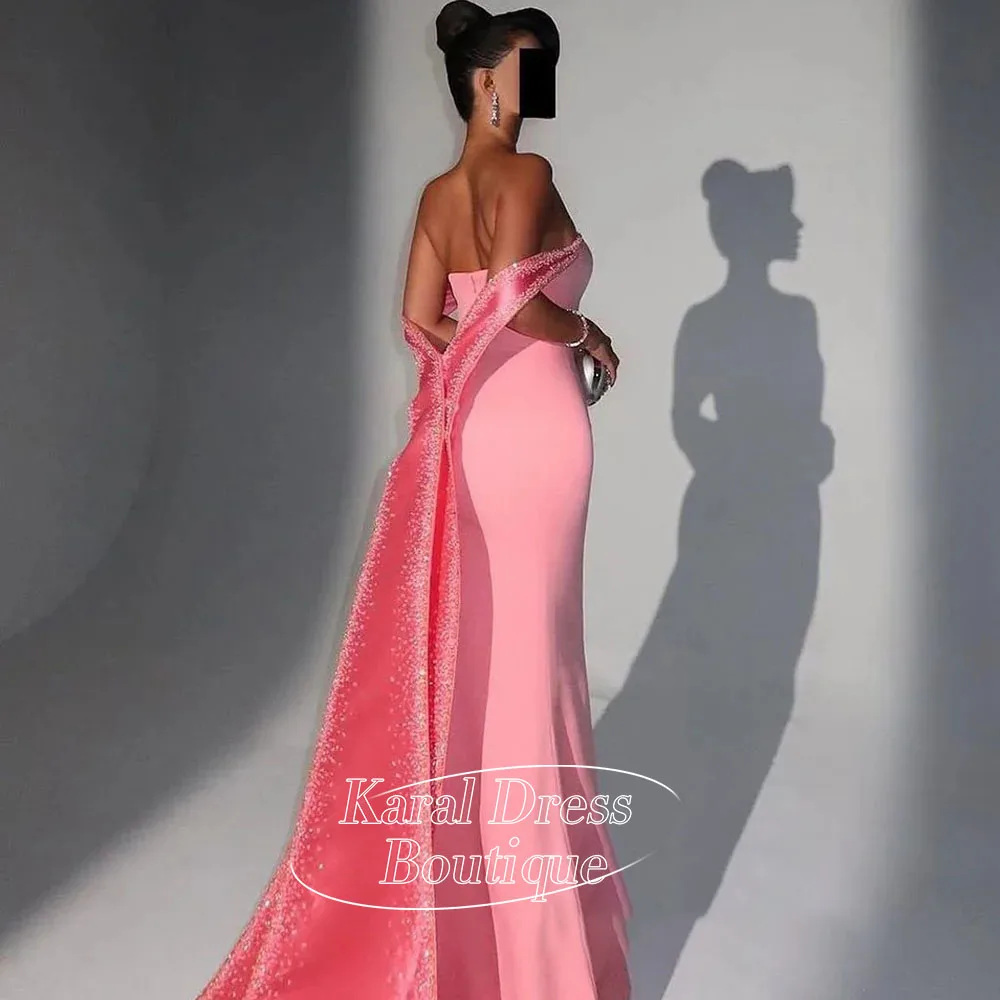 

Saud Evening Dress Customized Peach Pink Mermaid Prom Gown Beading Cape Sweep Train Backless Arabian Party Dresses for Weddings