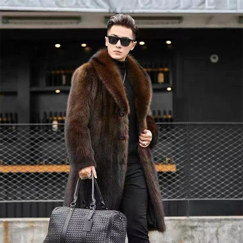 Man's Mink Coats Men Trench Overcoat Mink Fur Coat Long Fur Coat Mens Thick Warm Luxury Winter Clothes Large Size Faux Fur Coats