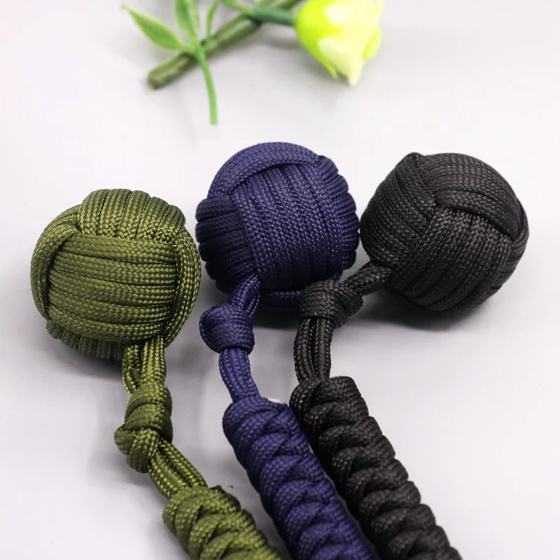 Outdoor Self-Defense Umbrella Rope,Monkey Fist Steel Ball, Paracord Survival Key Chain, Outdoor Safety Protection Accessories