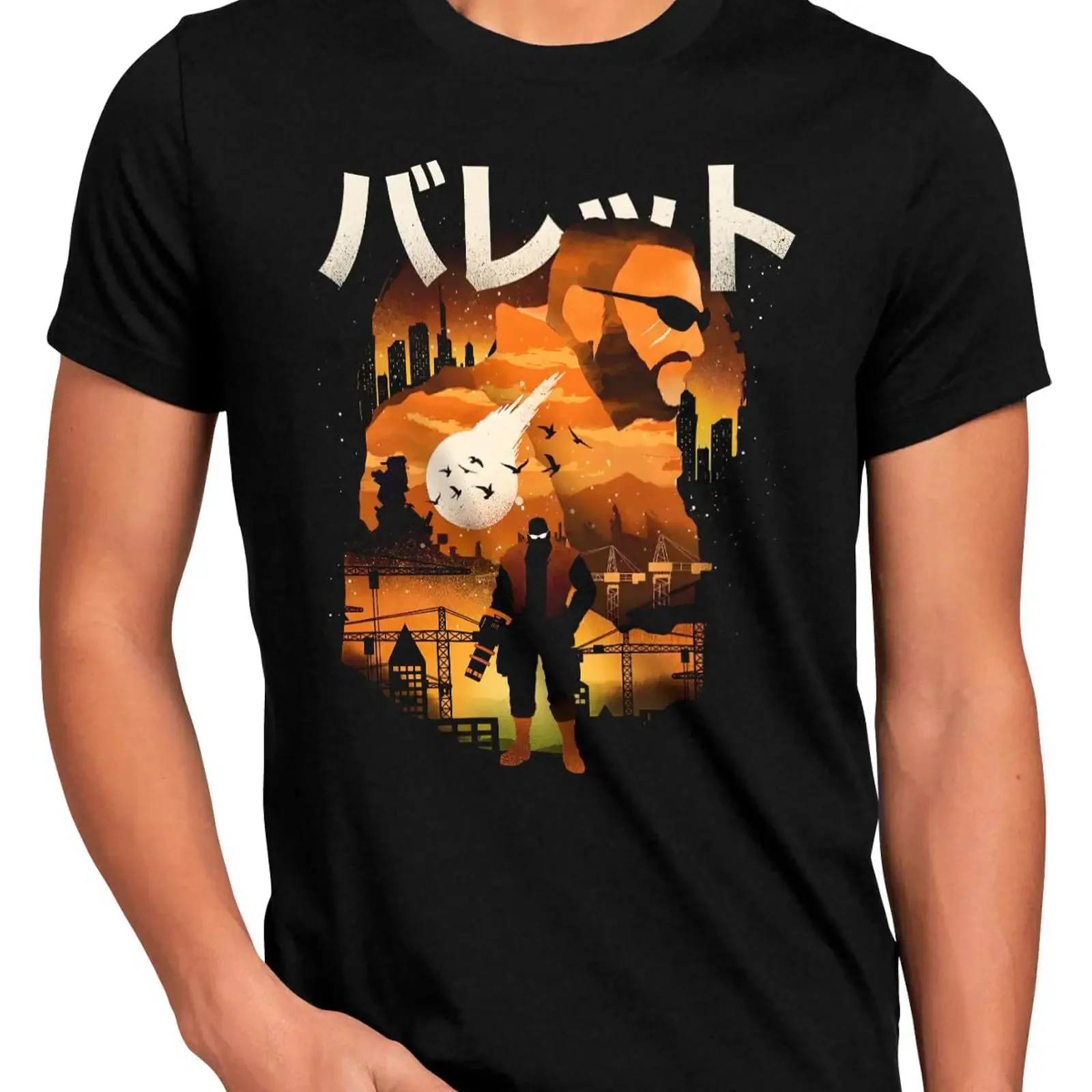 Sponsored Ad style3 Barret Gunner Anime Cloud Choco BO Sephiroth Men's T Shirt Size 5XL black vintage Washed