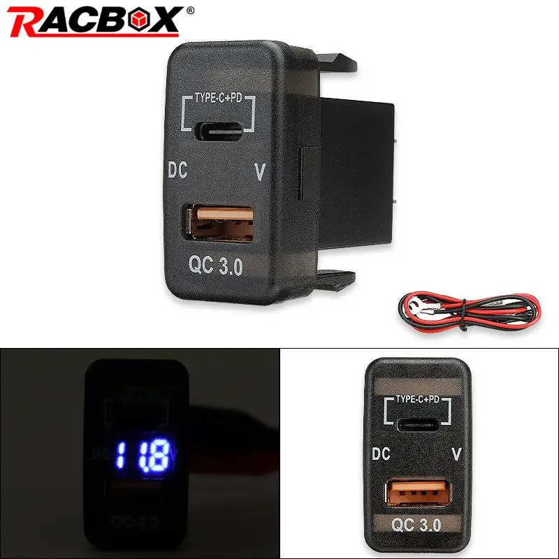 Type-C USB Charger Adapter&Voltmeter for Toyota Tacoma 4Runner Tundra RAV4 Landcruiser 75 76 78 79 100 Hilux Prado 120 HIACE