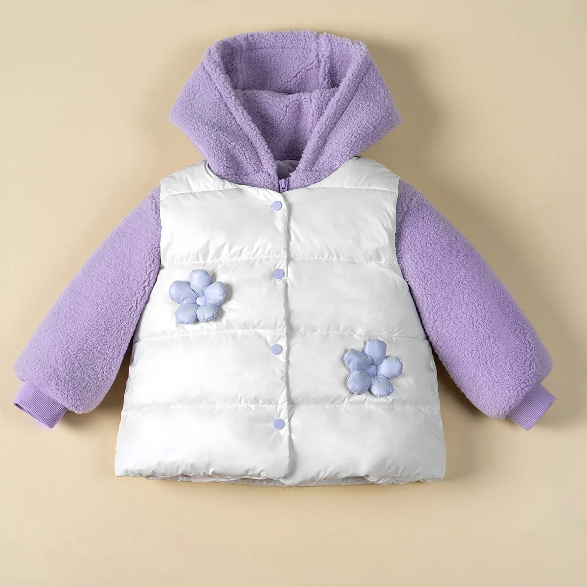 Baby Girls 2PCS Set Fashion Light Purple Hoodies + White Vest Winter Kids Thick Warm Wear Flower Children Clothing 140cm