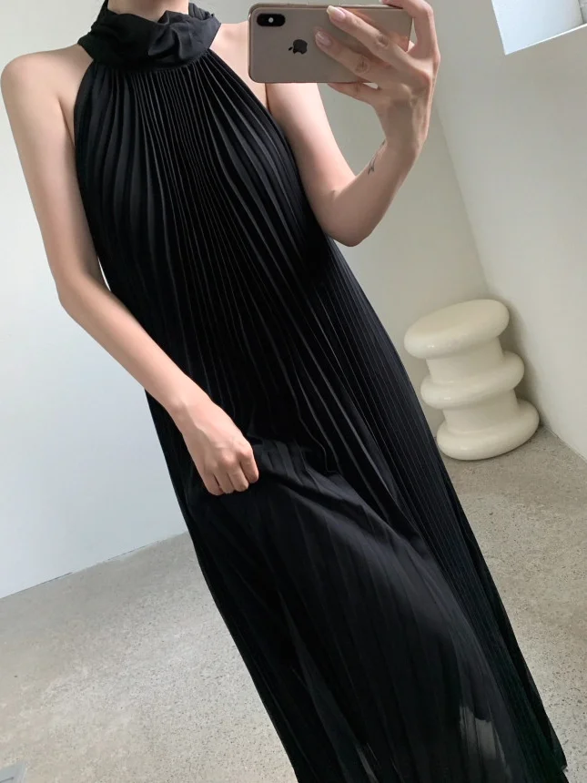 Vaion Sle Damen Dr Plissee Langer Rock Design Gürtel Taille Schlankmachendes Midi Dr Sommer Dünnes A-Linien-Kleid ohne Sve