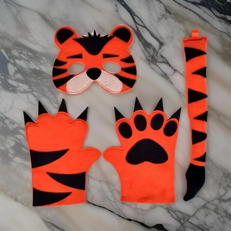 H58E Kid Halloween Animal Costume with Animal Mask Animal Tail Glove Children Animal Dress up Outfits for Boy Girl Cosplay