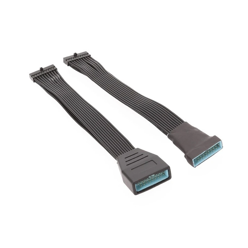 CCA4-Small Mini USB 3.0 19/20 Pin Internal Extension Header Adapter Cable Black Flat Wire Cable for Motherboard 5.9inch/15cm