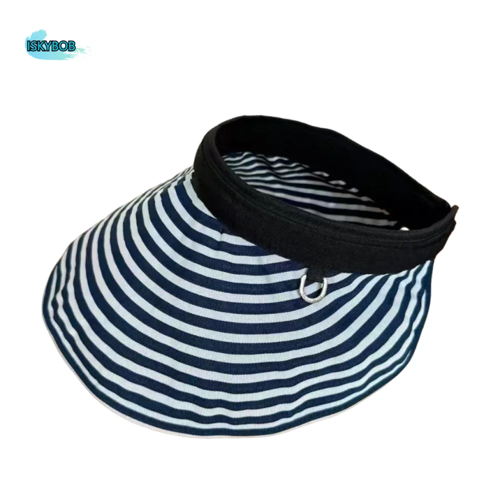 

Foldable Stripe Empty Top Hat Wide Brim Korean Style Sun Protection Cap Breathable UV Protection Striped Headband Summer Season