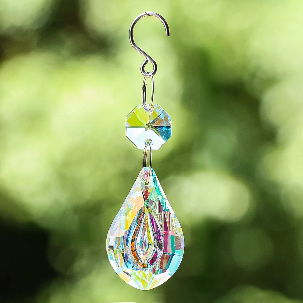 Rainbow Crystal Suncatcher Hanging Garland Strands Chandelier Prisms Pendant Parts Connected Glass Octagon Bead Wedding Decor