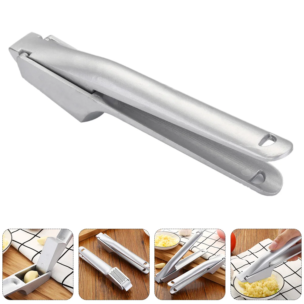 

1Pcs Aluminum Alloy Garlic Press Heavy Duty Manual Masher for Fine Puree Kitchen Gadget Easy Clean Ergonomic Handle Silver