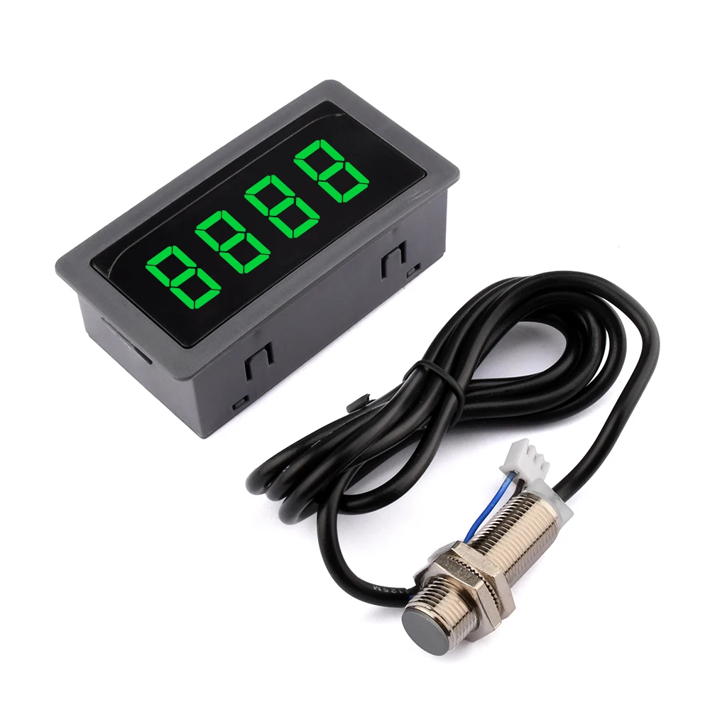 Red Blue Green LED RPM Gauge Speed Meter Counter With NPN Hall Proximity Sensor Switch 0.56 inch 4 Digital Tachometer