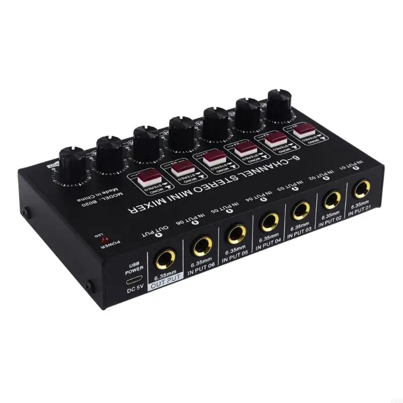 

D5BB Stereo 6 Channel Mixer Sound Mixer 6 Stereo Distributor Volumes Control Mixing for Electric Guitar Keyboards Drum