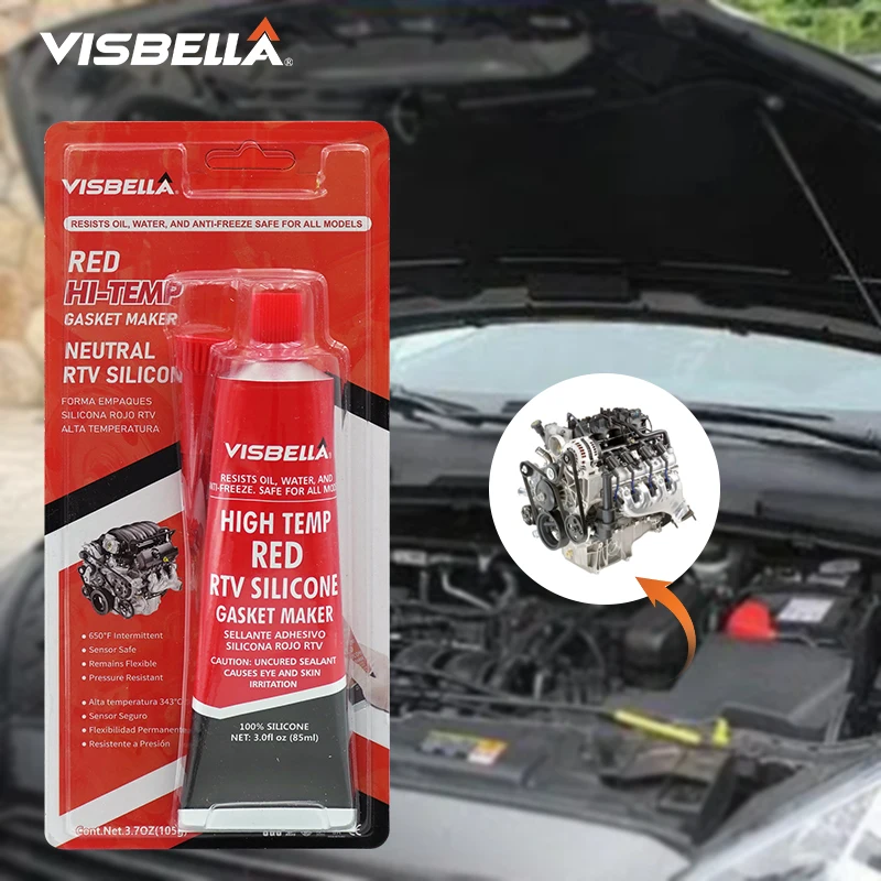 Visbella Red Motor Engine Joint Paste Multifunctional Liquid Gasket High Temp RTV Silicone Waterproof Sealer Gasket Maker