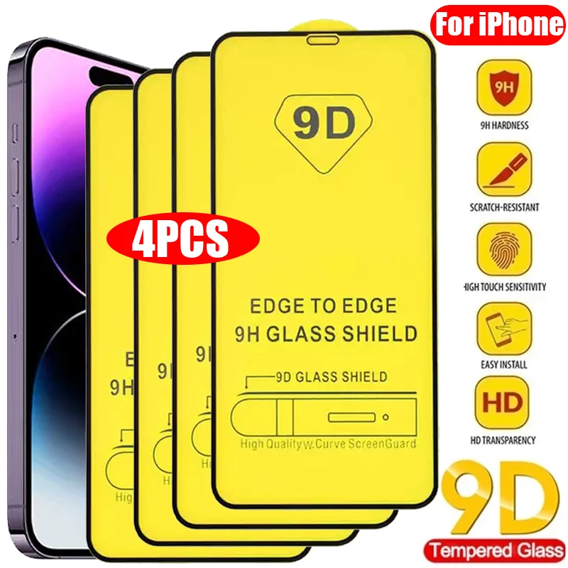 

9D Full Screen Protector Tempered Glass for iPhone 11 12 13 14 15 Pro Max X XR XSmax 7 8 Plus SE 2020 2022 Protective Glass Film