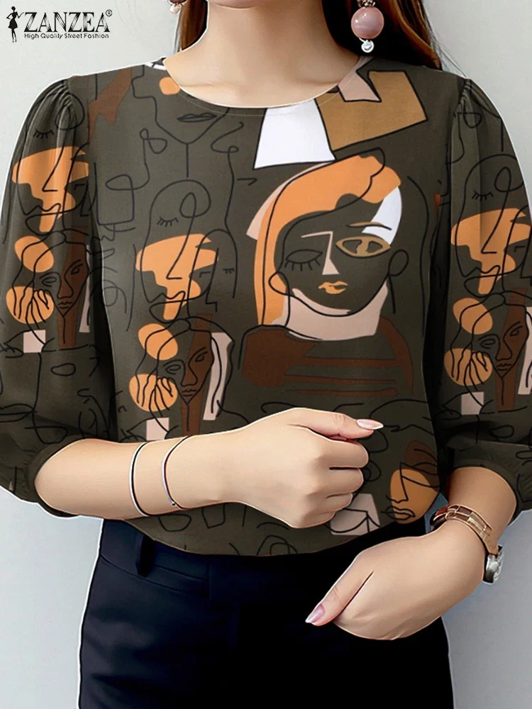

Stylish Printed Blouses 2025 ZANZEA Women Summer Shirt Casual O Neck 3/4 Sleeve Work Blusas Female Holiday Tops Tunic Oversize