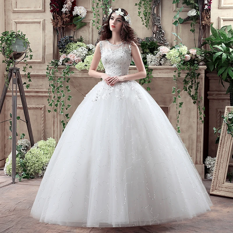 

Customized XXN001 Elegant O Neck Sweetheart Wedding Dresses Lace Appliques A Line Bridal Gown Princess Dress Vestido De Novia