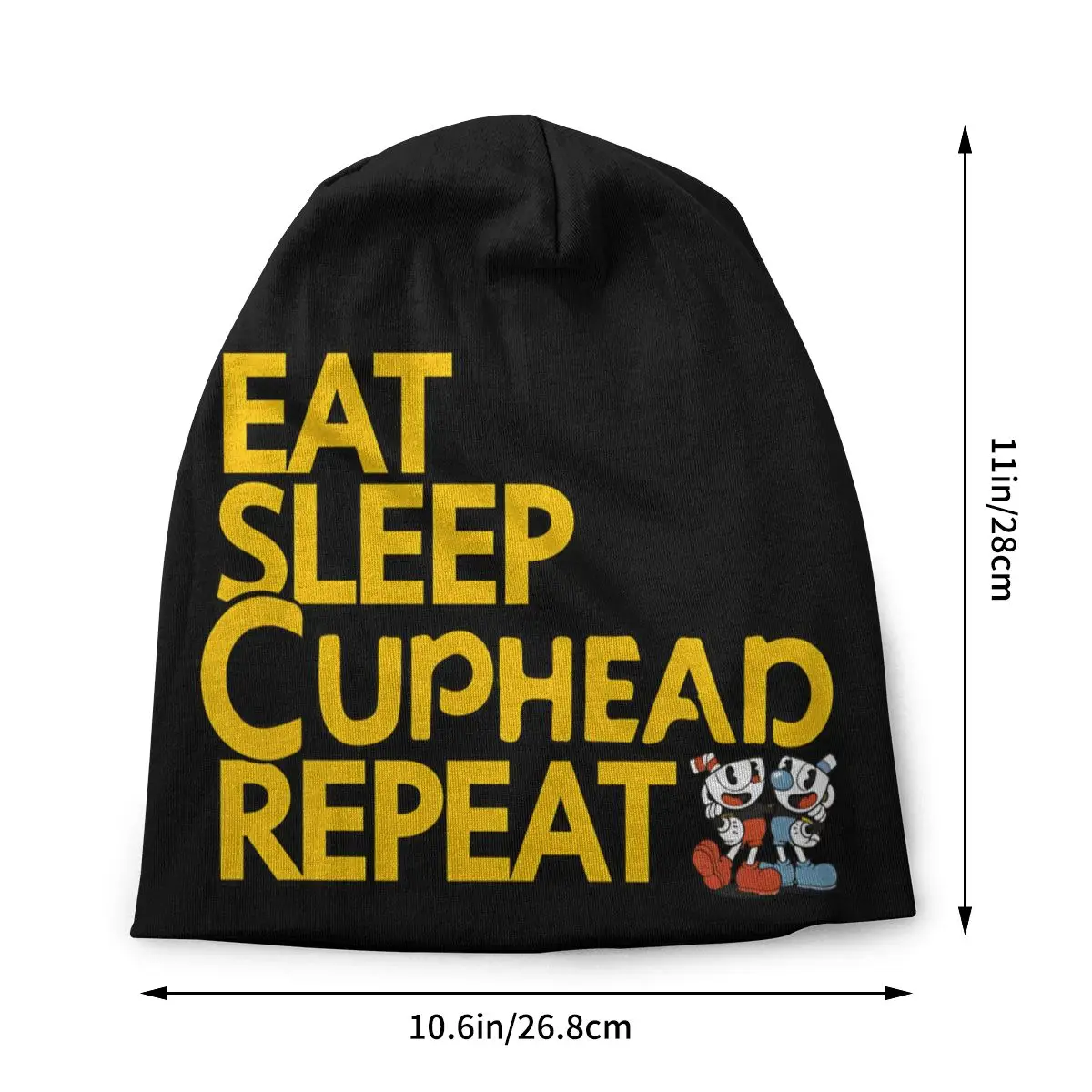 EAT SLEEP CUPHEAD REPEAT Bonnet Homme Fashion Cuphead Skullies Thin Beanies Caps Creative Fabric Hats