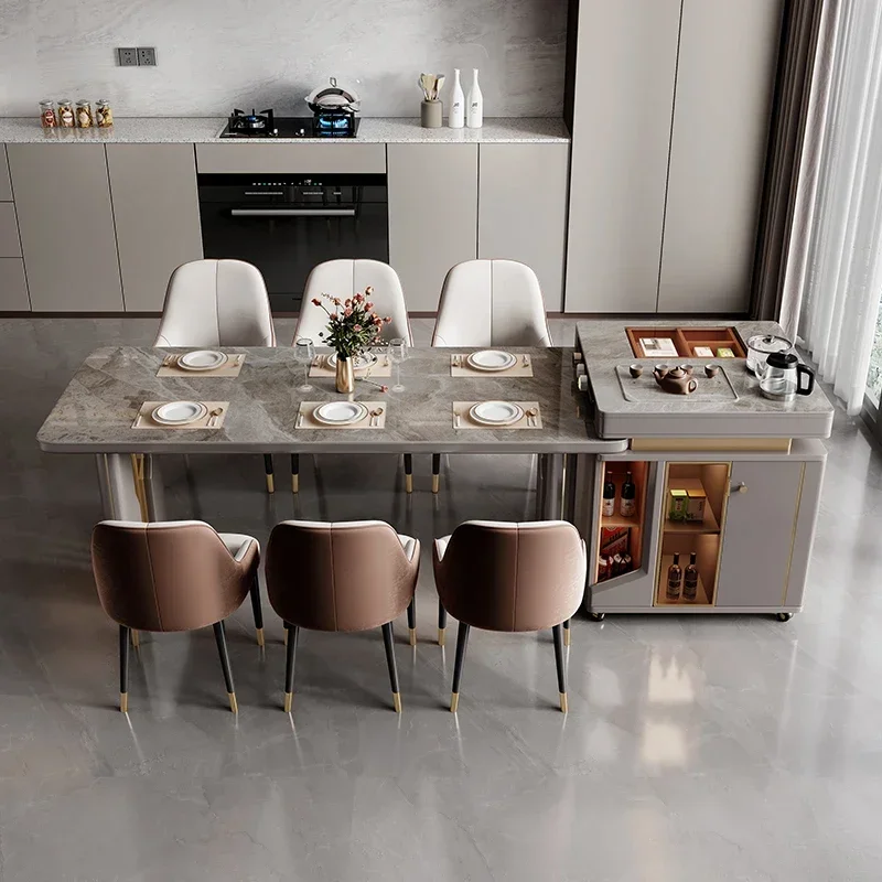 

sland dining table integrated multi-functional track socket light luxury mobile rotating with induction cooker tea household