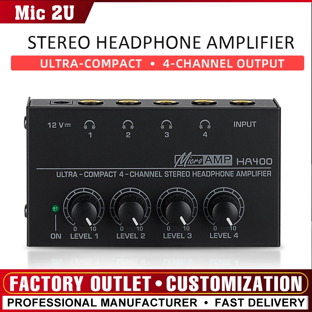 HA400 amplificador de auriculares estéreo de 4 canales, distribuidor de auriculares, Mini ultracompacto para mezclador de música, amplificadores de grabación