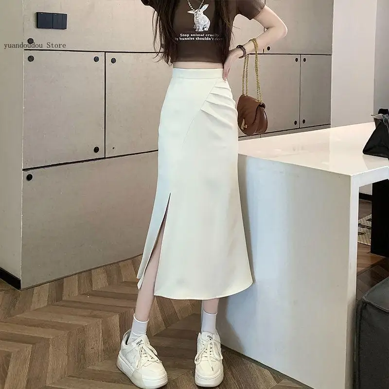 Design Sense Open Cut Suit Fishtail Skirt Women's Summer High Waist Stomach Covering Mid Span Long Skirt Hip Covering