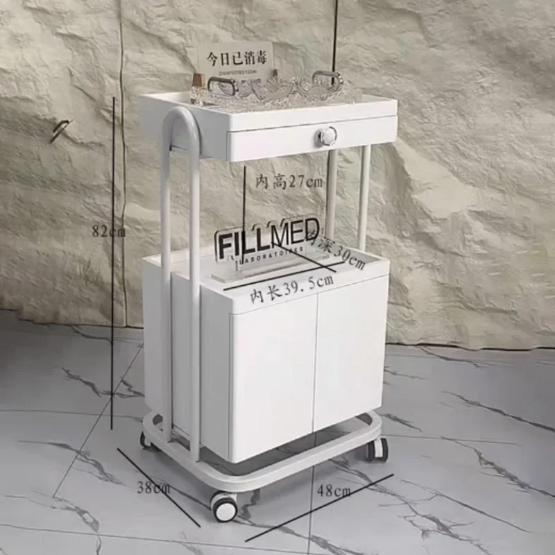 รถเข็นพับได้แบบมีลิ้นชักเก็บของ รถเข็นเสริมสำหรับร้านเสริมสวย ทำเล็บ ต่อขนตา พร้อมช่องเก็บของสำหรับช่างมืออาชีพ