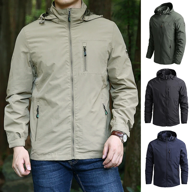 5XL Men's Outdoor Waterproof Hunting Jacket Hiking Fishing US Tactical Military Riding Hooded Thin Cargo Multi-pocket Men Jacket