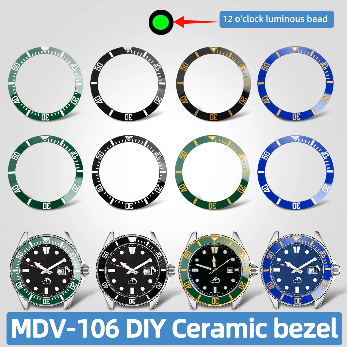 MDV106 bezel for Casio Duro Marlin MDV-106 MDV-107 Ceramic digital scale 12 o'clock luminous bead swordfish Scale circle parts