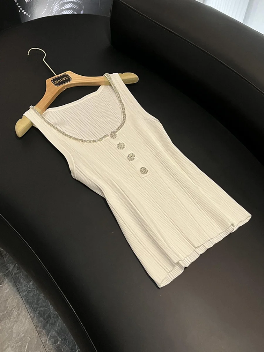 

Новый дизайн, тяжелый декор, большой жилет U Ne для похудения, вязаный топ на бретелях, женский деловой повседневный жилет Faion JF-2025, осень