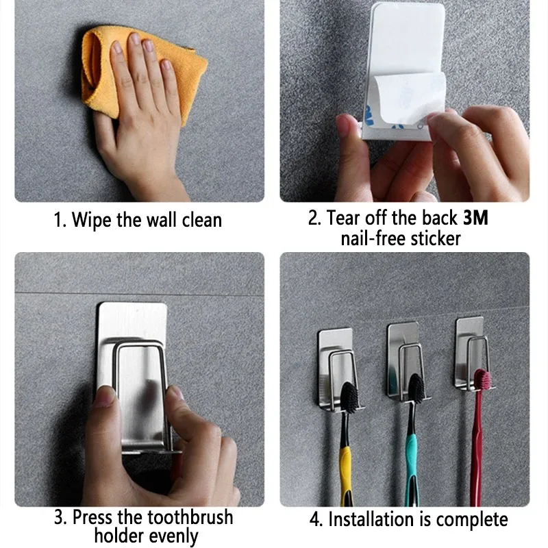 5Pcs Mouthwash Cup Metal Holder Toothbrush Holder Bathroom Perforation Free Wall Toothbrush Holder Hanging Storage Rack