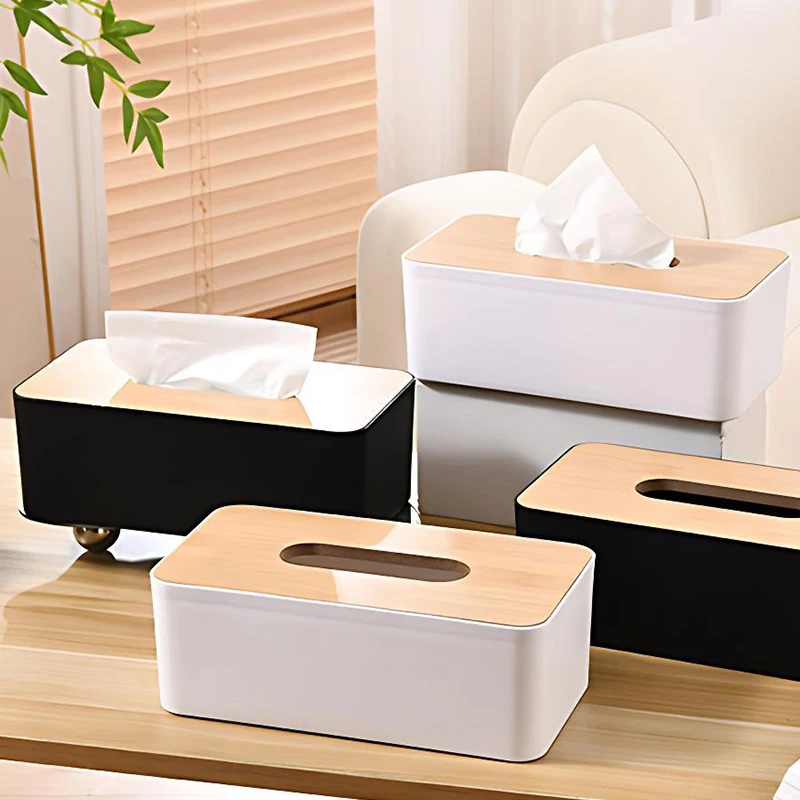 1PC Tissue Box White Black Available Bamboo Cover Paper Container Bedroom Kitchen Living Room Table Tissue Storage Accessory ZYF
